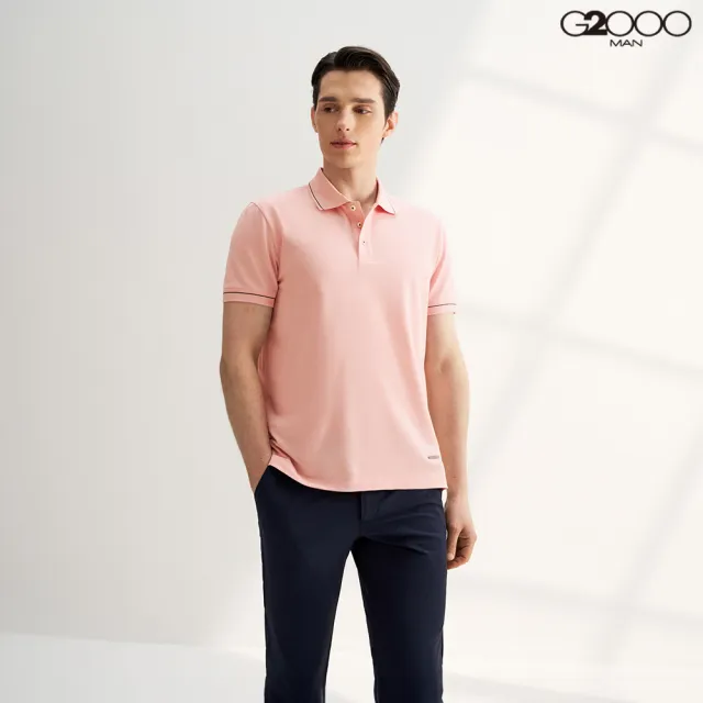 【G2000】男款 素面POLO領網眼絲光面料短袖T恤-粉紅色(4114112221) POLO衫 春夏款