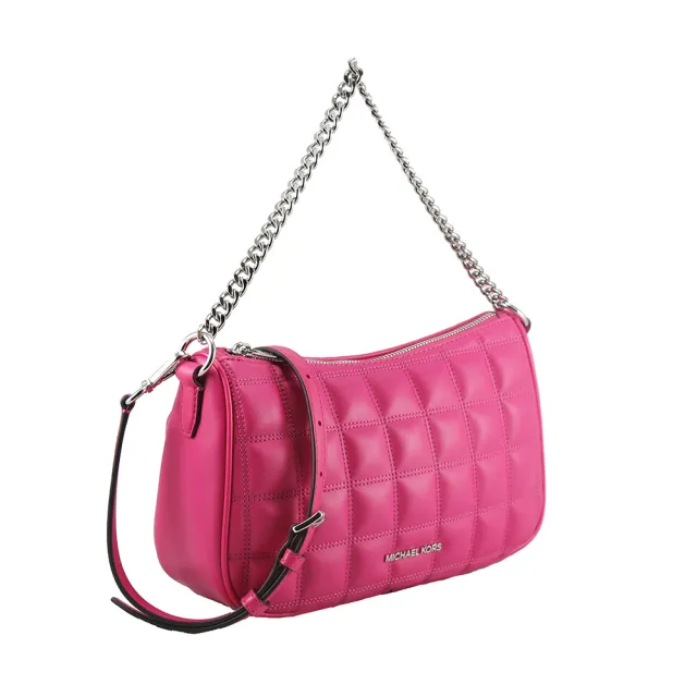 【Michael Kors】CARMELA中型方格金屬鍊帶手提/斜背/肩背包35R5S1QC6V(桃)