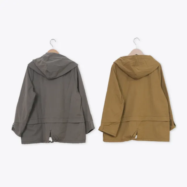 【MOSS CLUB】磨毛斜紋工裝連帽長袖上衣(咖 灰)