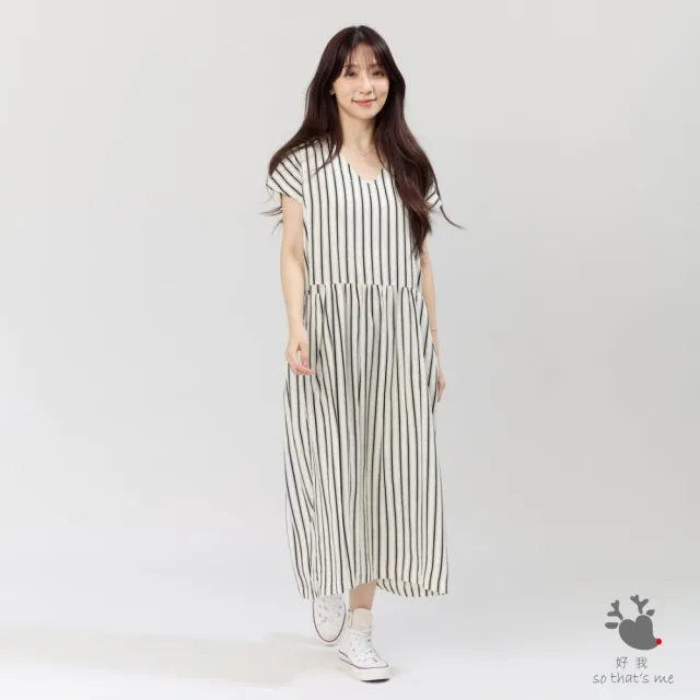 【so that’s me 好我】Phoebe口袋V領直條洋裝/黑白條(黑白條)