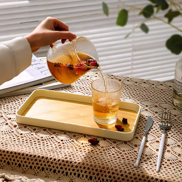 【Dagebeno荷生活】簡約輕奢茶水飲料咖啡托盤 自然風溫潤木紋長方形托盤(小號2入)