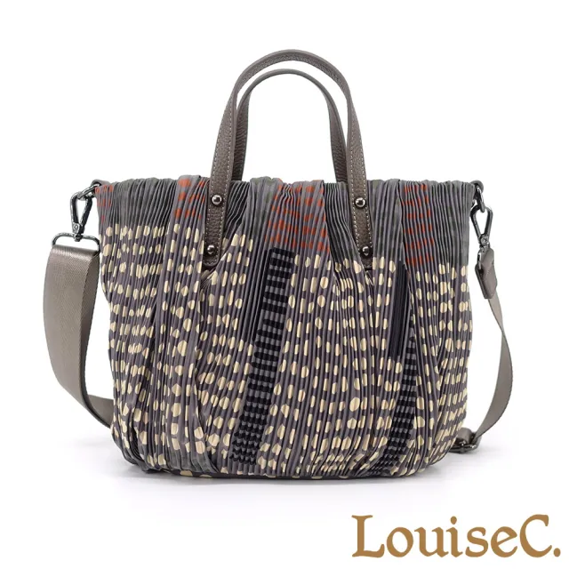 【LouiseC.】雙11 Tree House 日系三宅風 灰波點 壓褶防水布 小牛皮 鬱金香造型手提斜背包 CC3926-F
