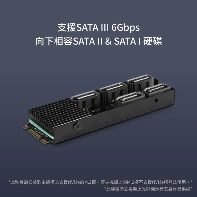 【Vantec 凡達克】M.2 PCIe Gen3x2 B+M Key 5 Port SATA III 擴充卡(UGT-M2670)