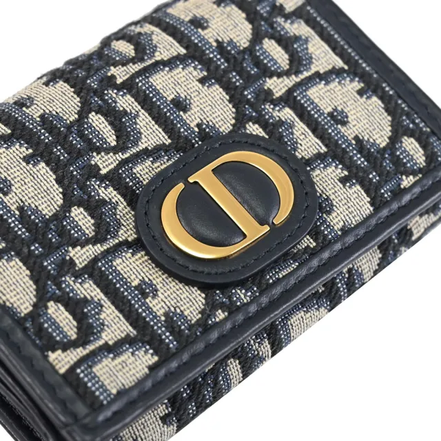 【Dior 迪奧】經典品牌LOGO緹花拼接信用卡證件名片零錢包(深藍)
