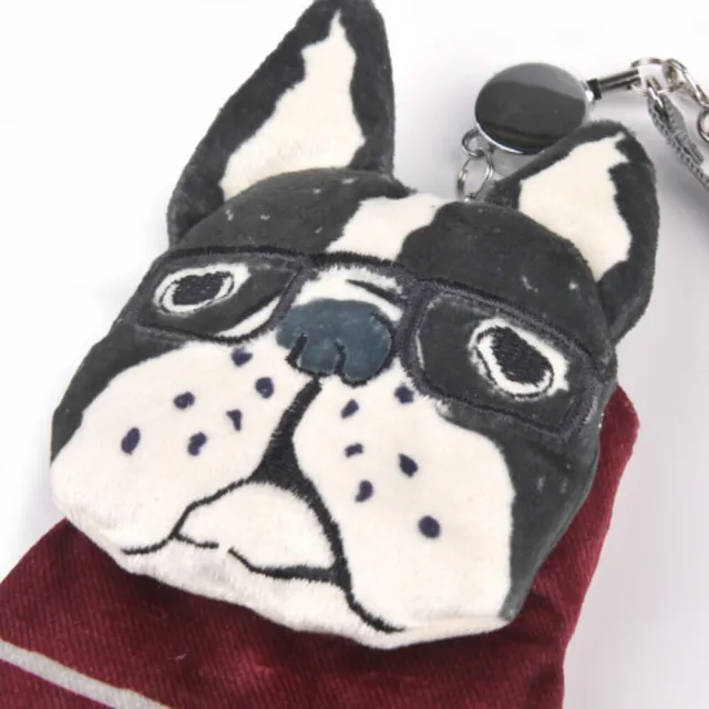 【Kusuguru Japan】雙11 日本眼鏡貓 票卡夾 零錢包 刺繡絨毛立體造型伸縮卷線票卡包 -Animal Mo