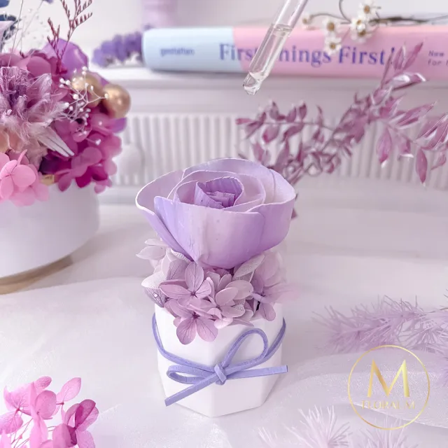 【Floral M】法式小野玫香氛擴香花禮盒 含30ml品牌香氛油(居家香氛/香水精油/香氛擴香花/擴香禮物/送禮)