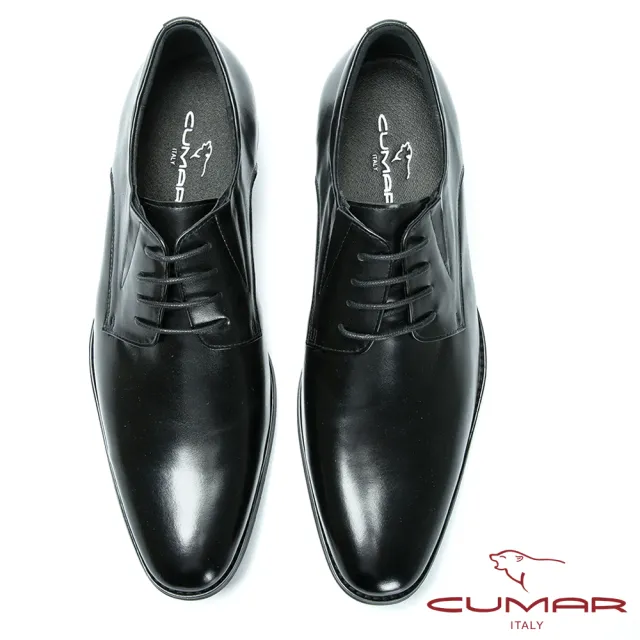 【CUMAR】手工加大訂製鞋 舒適綁帶牛皮素面皮鞋(黑色)