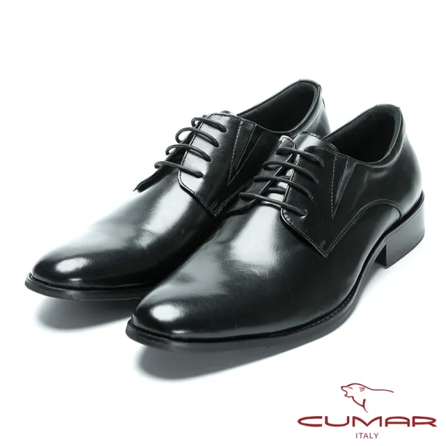 【CUMAR】手工加大訂製鞋 舒適綁帶牛皮素面皮鞋(黑色)