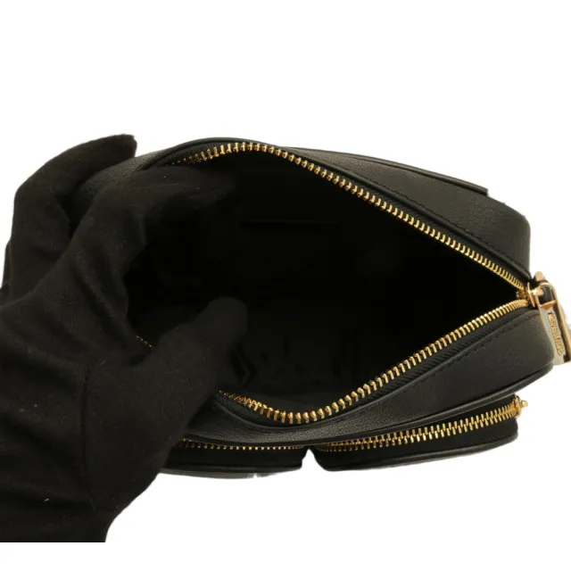 【Michael Kors】金字荔枝紋皮革附零錢包斜背包 S(黑)