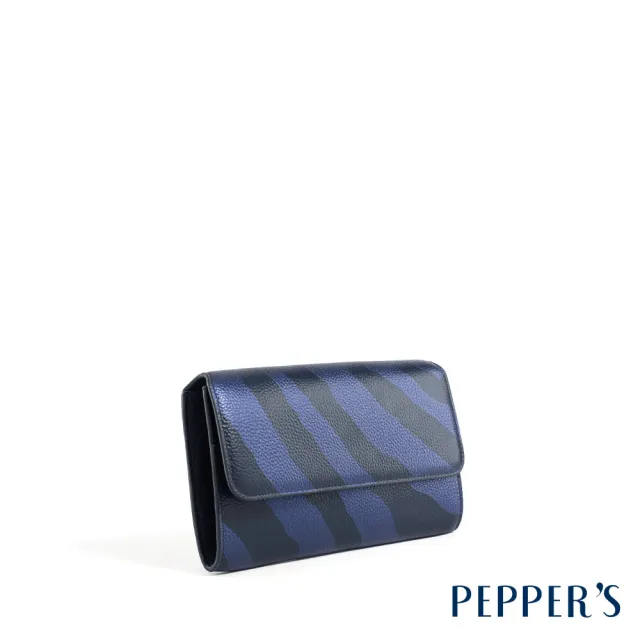 【PEPPER’S】雙11 SPARKLE 牛皮斑馬紋信封包 - 冰河銀/暗夜藍(真皮包包 女包 百貨專櫃 信封包)