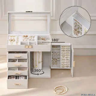 【Porabella】質感360°旋轉展示首飾收納盒｜多層收納設計｜耳環戒指項鍊收納｜體積限制僅限宅配