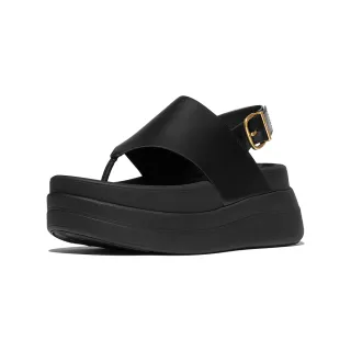 【FitFlop】F-MODE 皮革厚底後帶夾腳涼鞋-女(黑色)