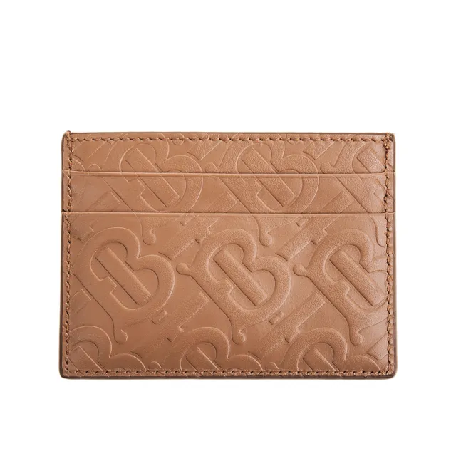 【BURBERRY 巴寶莉】經典Monogram TB 字母壓紋小牛皮卡片夾(棕色)