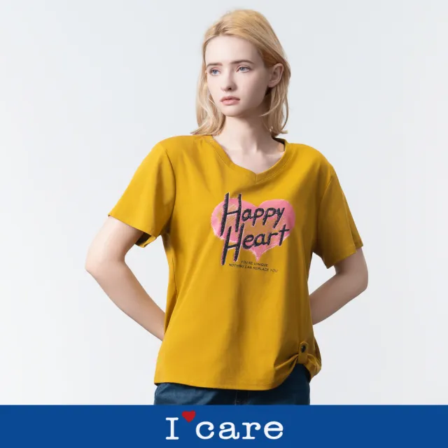 【I’Care 依卡】現貨-愛心 Happy Heart T恤 - 2色（F）｜女短袖T恤 女休閒上衣 女T恤(607-13101)