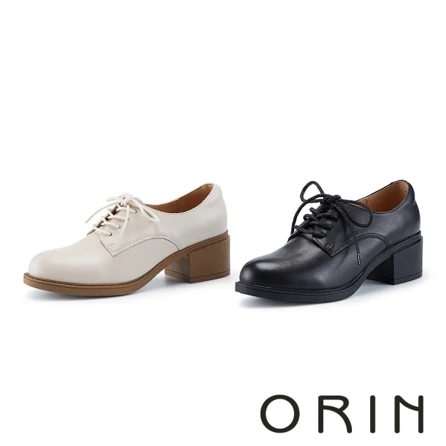 【ORIN】復古英倫真皮綁帶中跟牛津鞋(黑色)