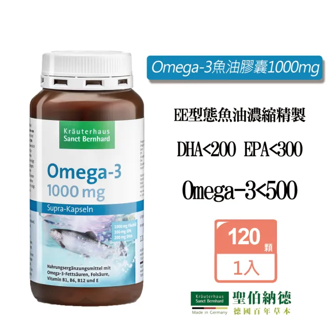 【聖伯納德 Sanct Bernhard】德國百年草本 魚油Omega-3  1000mg膠囊(120粒/罐)