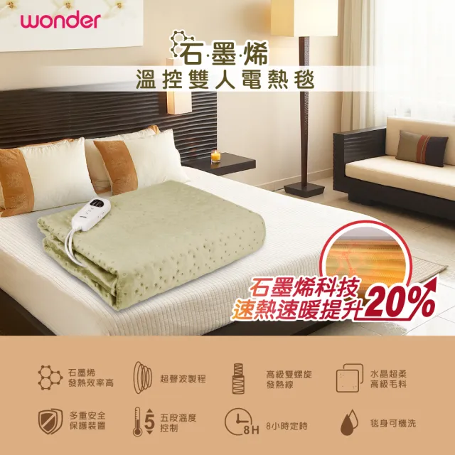 【WONDER 旺德】石墨烯溫控雙人電熱毯 WH-W33B(保暖 電暖 電熱 露營 電毯 發熱毯 恆溫 加熱毯)
