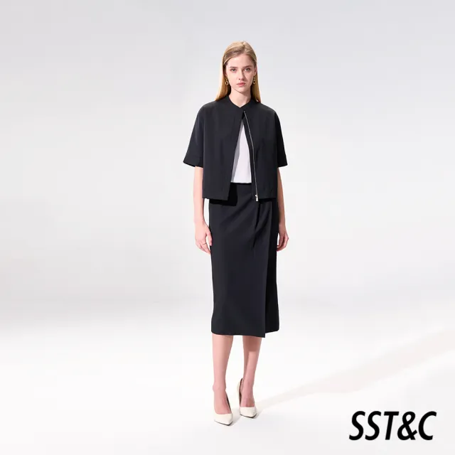 【SST&C】女裝 黑色前打褶直筒裙01232504006(換季55折)
