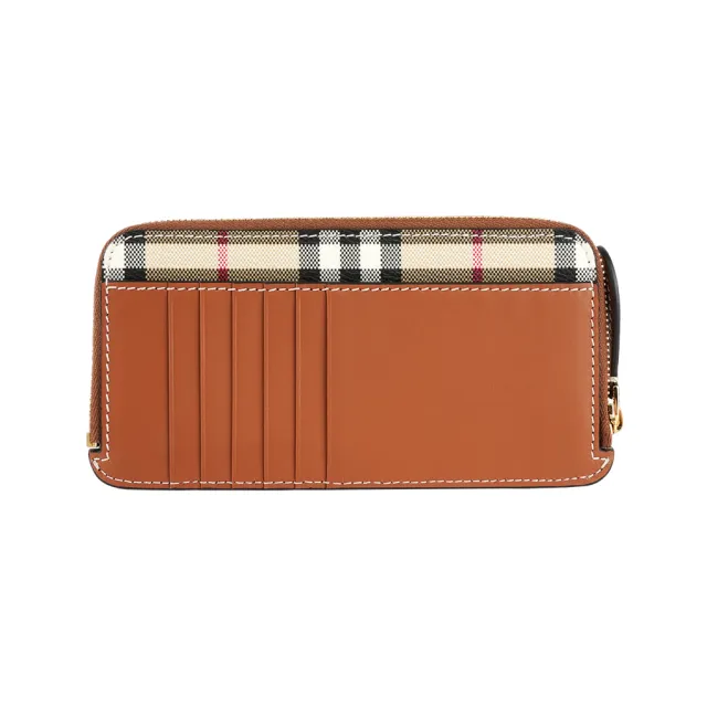 【BURBERRY 巴寶莉】格紋簡易窄款拉鍊長夾(經典米色)
