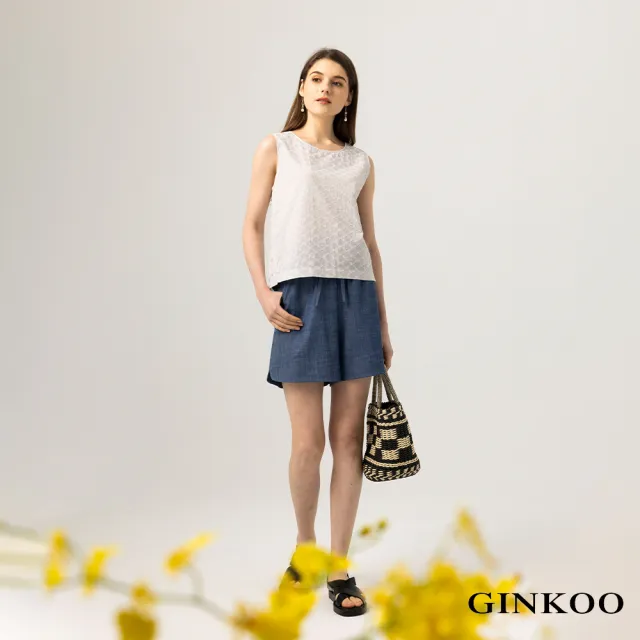 【GINKOO 俊克】後抽皺圓領繡花背心