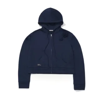 【MARDI MERCREDI】出清品 拉鍊短版連帽上衣 海軍藍 玫瑰 CROPPED HOODY ZIP UP ROSE