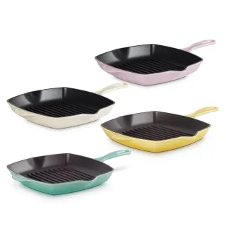 【Le Creuset】琺瑯鑄鐵鍋單柄方烤盤26cm(雪紡粉/薄荷綠/閃亮黃/蛋白霜 4色選1)