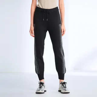 【GLORY21】速達-網路獨賣款-etc.簡約側邊亮鑽彈性針織長褲(黑色)