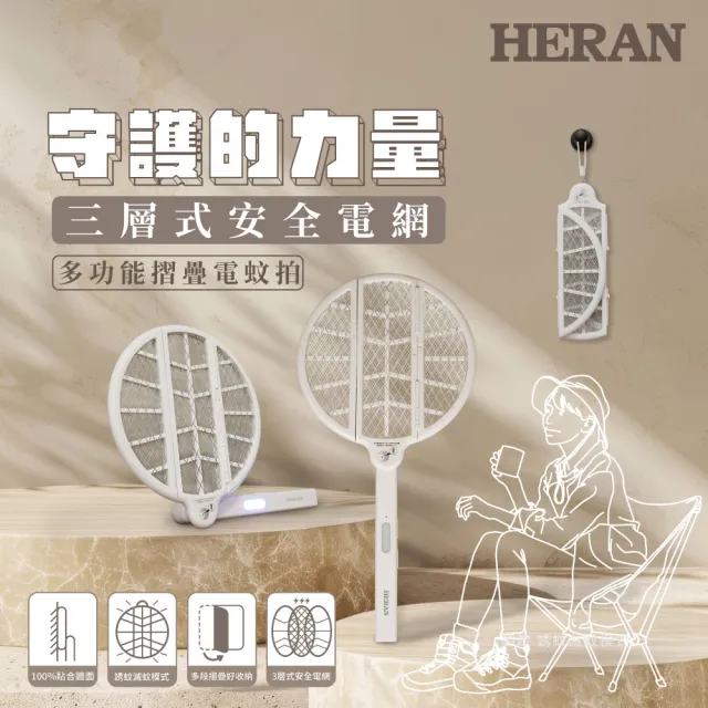 【HERAN 禾聯】多功能折疊電蚊拍(HMK-02GW010)