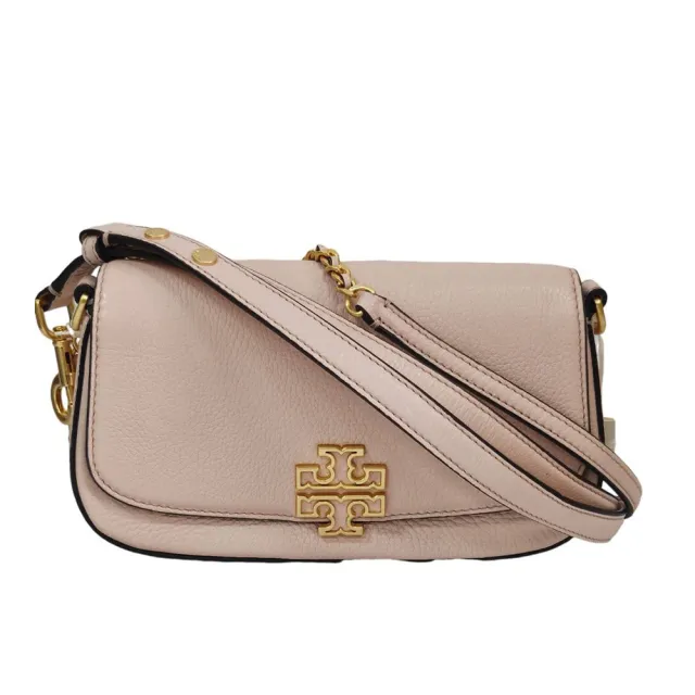 【TORY BURCH】TB BRITTEN 金屬縷空荔枝紋翻蓋磁釦雙背帶 櫻花粉/駝色(贈原廠防塵袋紙袋/母親節送禮)