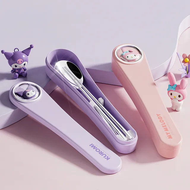 【SANRIO 三麗鷗】萌趣便攜304不鏽鋼筷子湯匙環保餐具組 附收納盒(酷洛米/美樂蒂/凱蒂貓/大耳狗/帕恰狗)