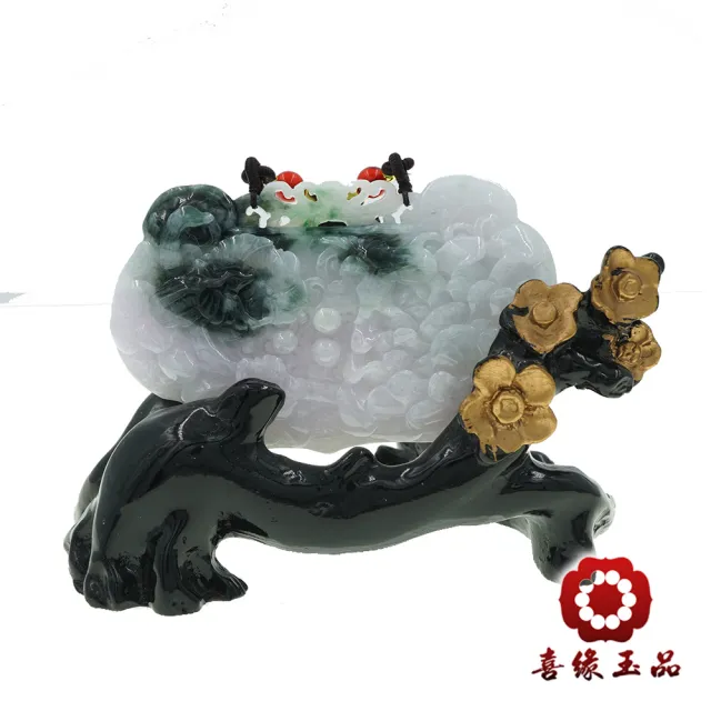 【喜緣玉品】喜鵲 天然翡翠A貨 紫羅蘭 喜鵲牡丹 風水擺設 擺件-僅此一品(開運風水)(直)