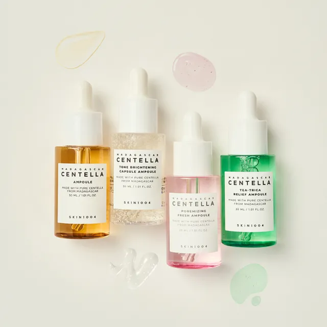 【Skin1004】官方直營 馬達加斯加積雪草-精華液體驗四入組30ml(積雪草/美白/粉鹽/茶樹)