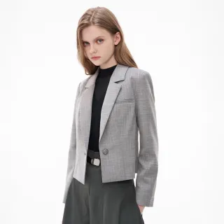 【MOMA】學院風格紋微短版西裝外套(灰色)