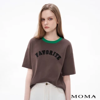【MOMA】跳色領雙重字母刺繡側開衩上衣(兩色)