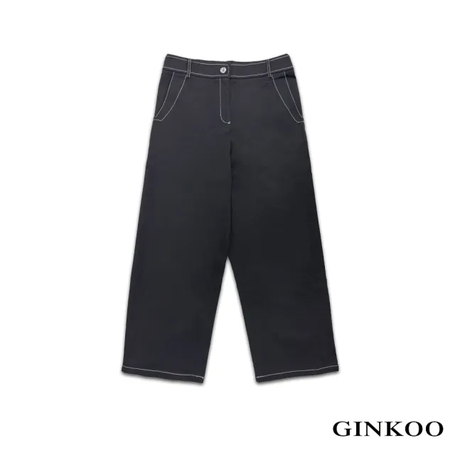 【GINKOO 俊克】後口袋織帶直筒褲