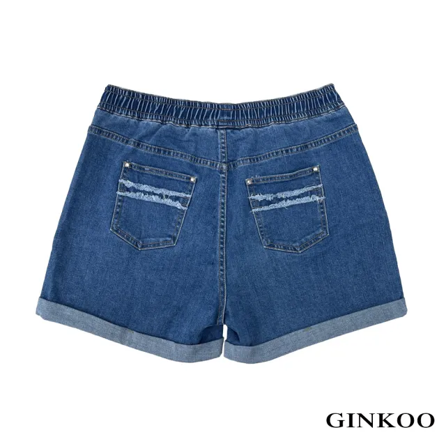 【GINKOO 俊克】流蘇綁帶牛仔短褲