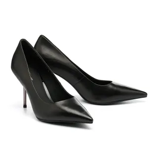 【AS 集團】復古美學純色羊皮美型尖頭高跟鞋(黑)