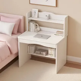 【E家工廠】書桌 電腦桌 60公分書桌 工作桌 書桌帶書架(059-60公分帶書架書桌（白色）)