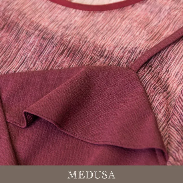 【MEDUSA 曼度莎】現貨-微甜紫紅拼接荷葉小洋裝（M-XL）｜小禮服 透膚洋裝 短洋裝(601-93206)