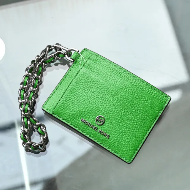 【Michael Kors】簡約金屬LOGO鍊條掛飾信用卡名片證件卡夾(綠)