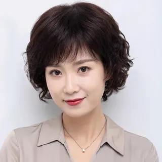 【LEESA】假髮\短髮假髮\真髮假髮\短捲髮\媽媽頭\整頂假髮\真人髮絲\增髮量