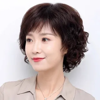 【LEESA】假髮\短髮假髮\真髮假髮\短捲髮\媽媽頭\整頂假髮\真人髮絲\增髮量