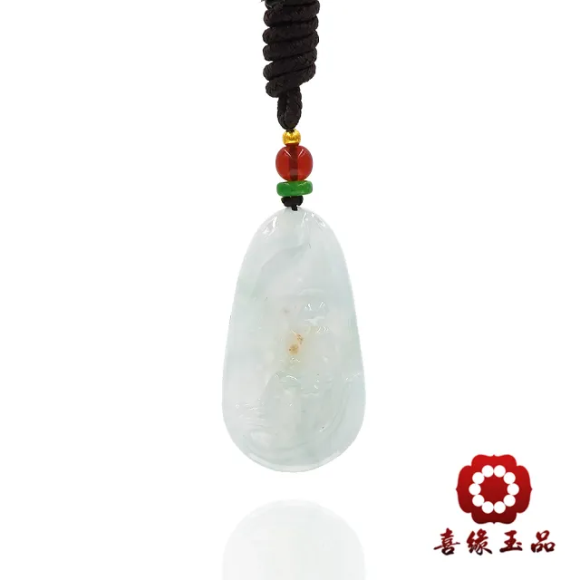 【喜緣玉品】天然翡翠A貨 撒金 冰地 悟道 遇貴人 玉珮-僅此一品(開運風水)(直)