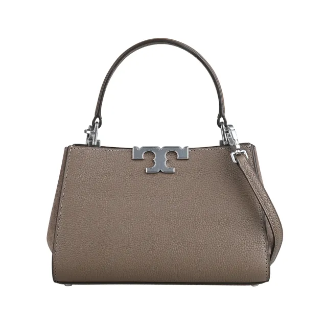 【TORY BURCH】TORY BURCH Eleanor 鍍銀T字LOGO皮革拼側邊麂皮磁吸釦斜背包(蘑菇棕)
