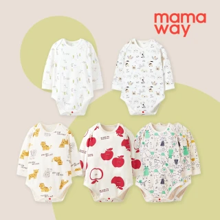 【mamaway 媽媽餵】BABY Q彈棉質長袖包屁衣  多款任選(寶寶包屁衣、嬰兒連身衣)