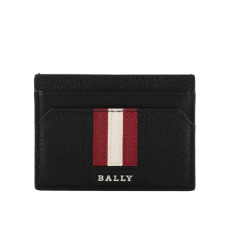 【BALLY】Thar 防刮牛皮黑白條紋卡片/名片夾(黑色)