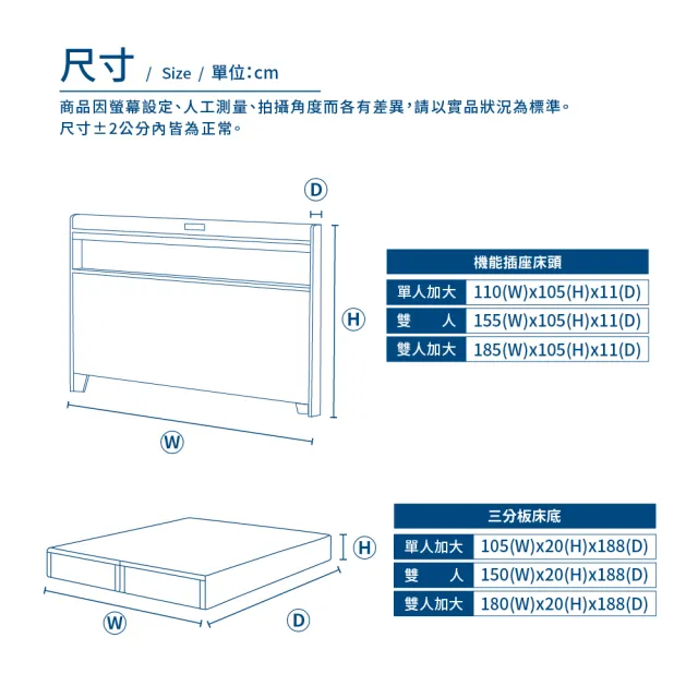 【A FACTORY 傢俱工場】直樹 日系美型 雙大6尺 機能插座房間二件組(床片+床底)