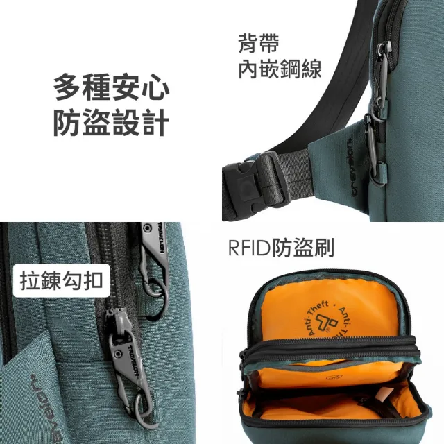【Travelon】美國 Voyages 3層防盜胸背包 杜松青 / 斜背包 胸包 防偷防搶包 單肩包 送禮 男 女
