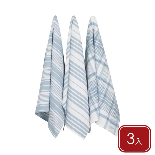 【NOW】美國 Jumbo純棉擦拭布3入 水藍格紋91x61cm / 廚房抹布 清潔布 擦拭布 茶巾