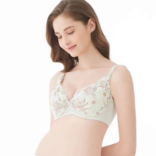 【Gennies 奇妮】哺乳內衣 沁涼蕾絲美型軟鋼圈內衣(綠)